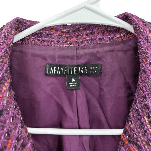LAFAYETTE 148 NEW YORK SZ 14 TWEED BUTTON FRONT LONG SLEEVE BLAZER JACKET - Picture 3 of 5